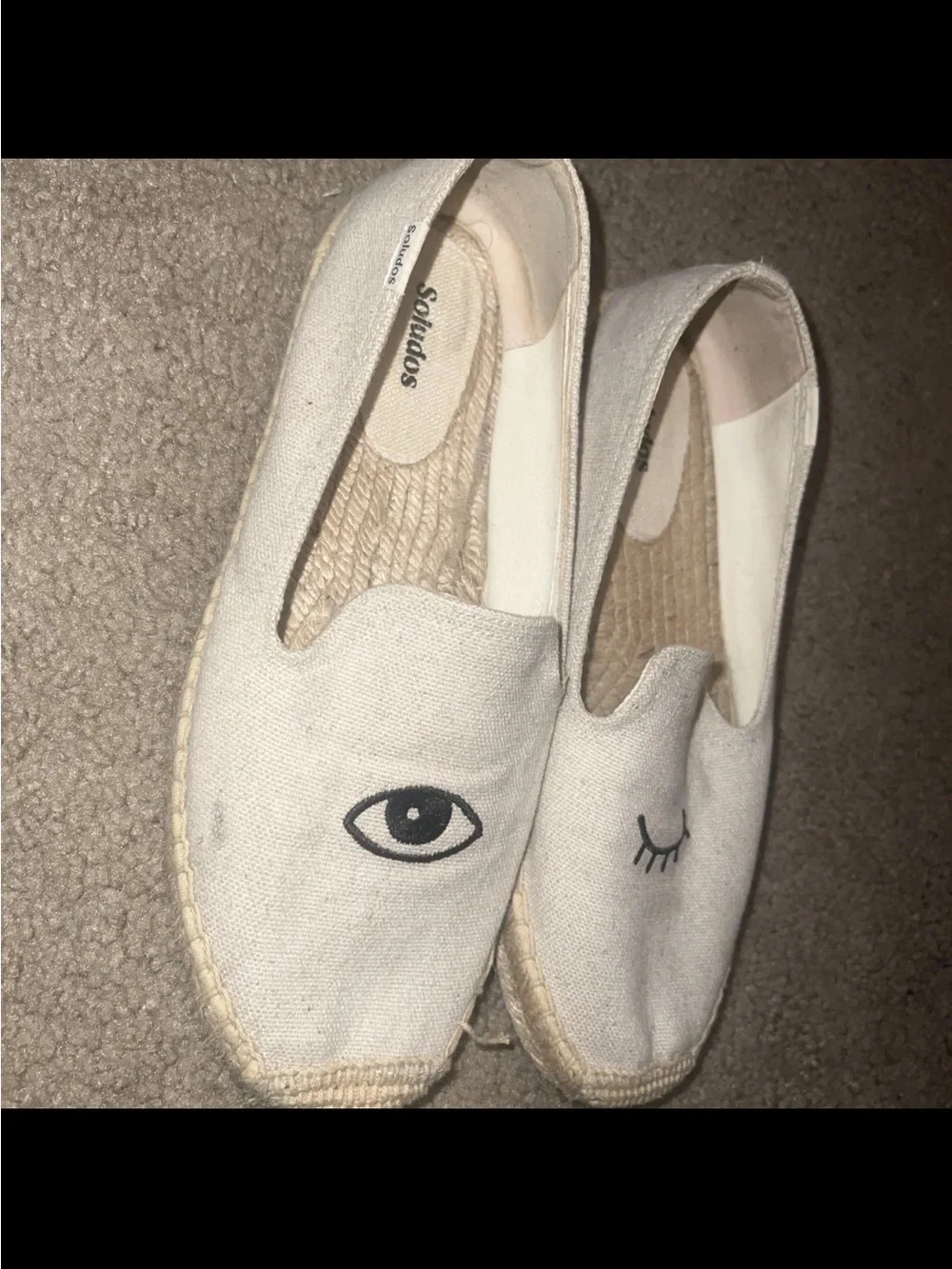 SOLUDOS JASON POLAN NATURAL TAN WINK DESIGN WINKING EYE ESPADRILLE FLATS SZ 10
